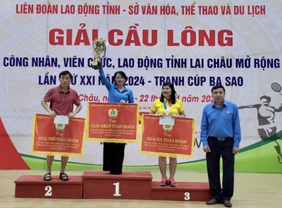 Liên đoàn Lao động tỉnh Lai Châu Tổ chức thành công Giải cầu lông công nhân, viên chức, lao động tỉnh Lai Châu (mở rộng) lần thứ XXI, năm 2024 - Tranh cúp Ba sao.